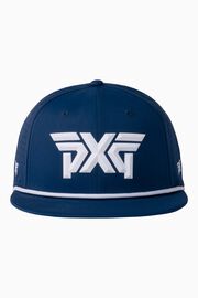 Men's 6-Panel High Crown Snapback Cap - Navy/White Logo - One Size Navy & White